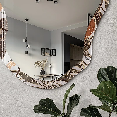 Asymmetric mirror with printed frame Tropical leaves