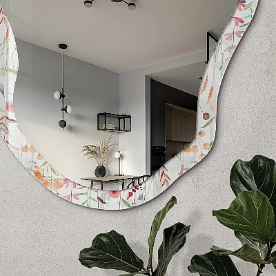 Irregular mirror with printed frame Watercolor meadow