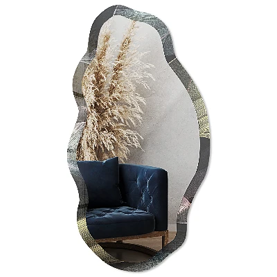 Irregular mirror with printed frame Tropical leaves