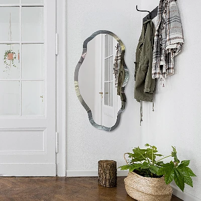Irregular mirror with printed frame Tropical leaves