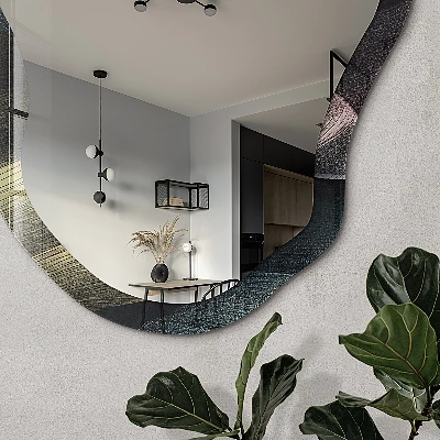 Irregular mirror with printed frame Tropical leaves
