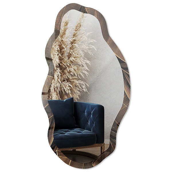 Asymmetric mirror with printed frame Tropical leaves