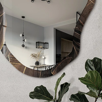 Asymmetric mirror with printed frame Tropical leaves