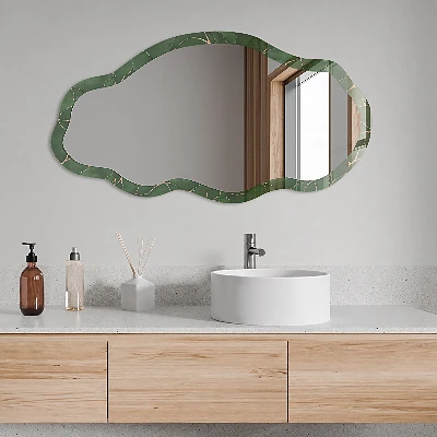 Irregular mirror with printed frame Green leaves