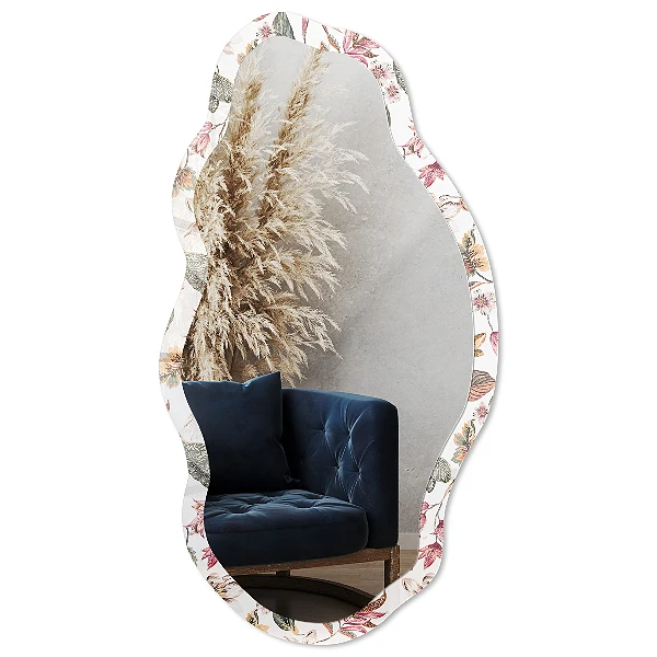 Asymmetric mirror with printed frame Floral freshness