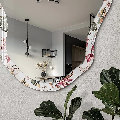 Asymmetric mirror with printed frame Floral freshness