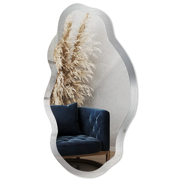 Irregular mirror with printed frame Metallic circles