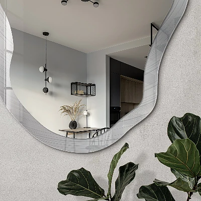 Irregular mirror with printed frame Metallic circles