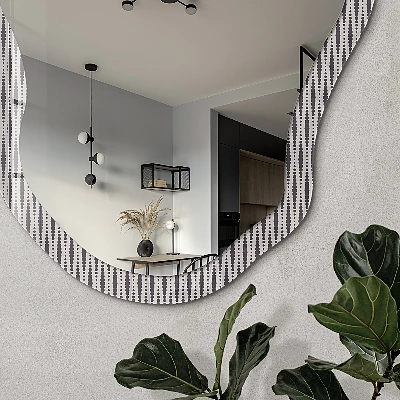 Asymmetric mirror with printed frame Geometric background