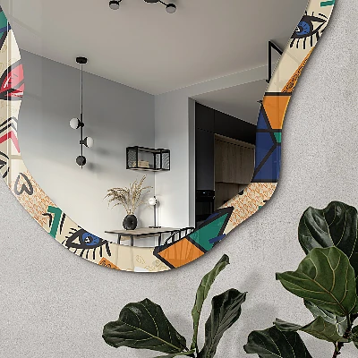 Asymmetric mirror with printed frame Pop patterns