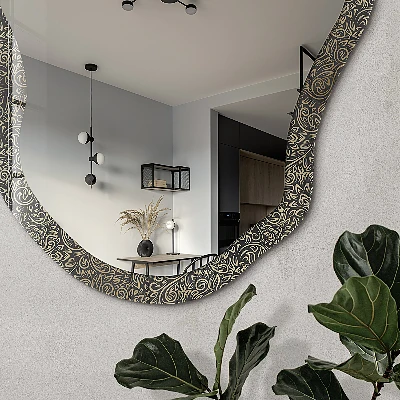Irregular mirror with printed frame Plant ornament