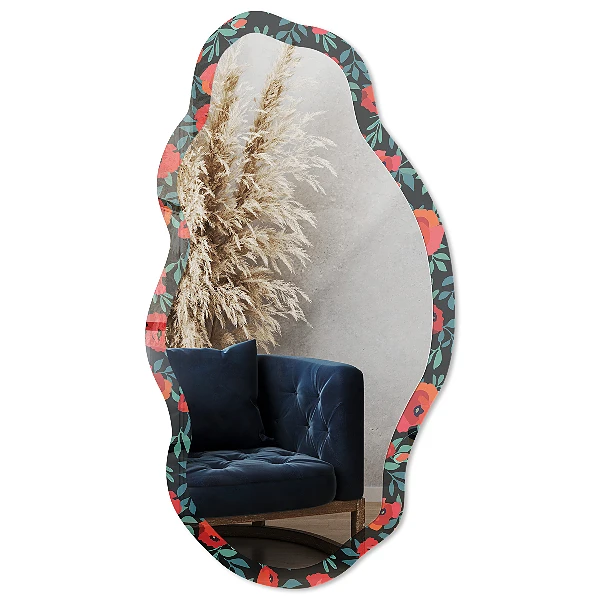 Irregular mirror with printed frame Patterned garden