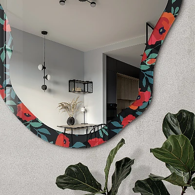 Irregular mirror with printed frame Patterned garden