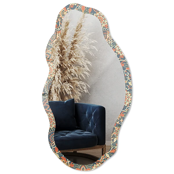 Asymmetric mirror with printed frame Floral pattern