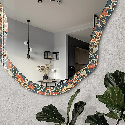 Asymmetric mirror with printed frame Floral pattern