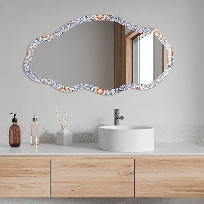 Irregular mirror with printed frame Oriental mandalas
