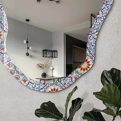 Irregular mirror with printed frame Oriental mandalas
