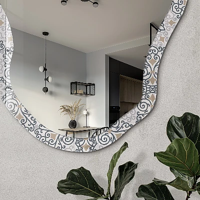 Asymmetric mirror with printed frame Floral ornament