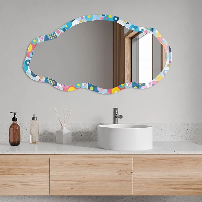Irregular mirror with printed frame Abstract bubbles