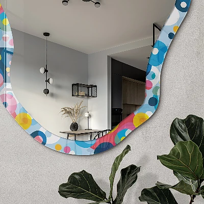 Irregular mirror with printed frame Abstract bubbles