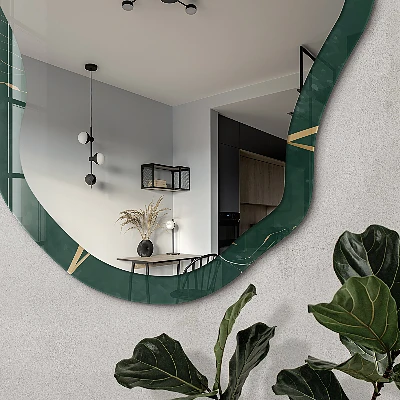 Irregular mirror with printed frame Leaves of elegance