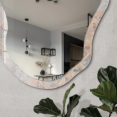 Asymmetric mirror with printed frame Vintage tiles