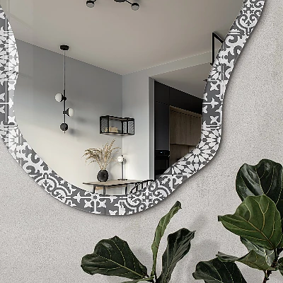 Asymmetric mirror with printed frame Stylish mosaic