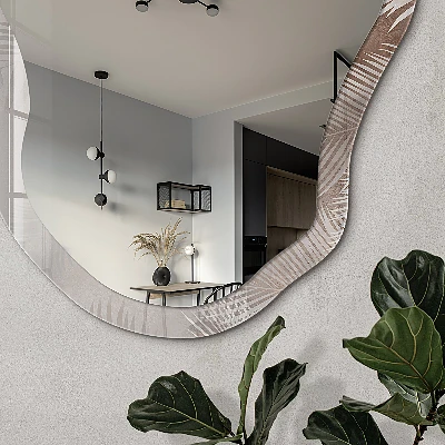 Irregular mirror with printed frame Leaves of elegance