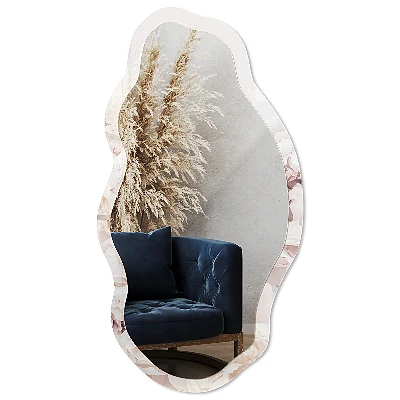 Irregular mirror with printed frame Subtle elegance