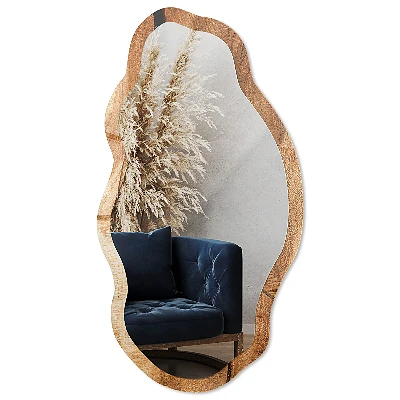 Irregular mirror with printed frame Wooden texture