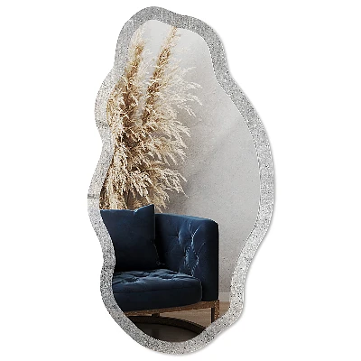 Asymmetric mirror with printed frame Concrete pattern