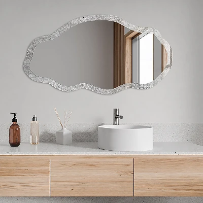 Asymmetric mirror with printed frame Concrete pattern