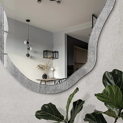 Asymmetric mirror with printed frame Concrete pattern