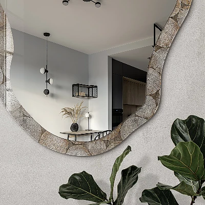 Asymmetric mirror with printed frame Wooden circles