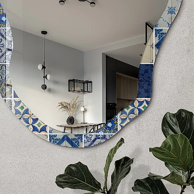 Irregular mirror with printed frame Azulejos tiles