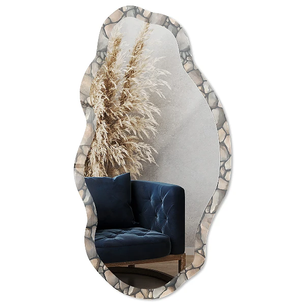 Asymmetric mirror with printed frame Stone texture