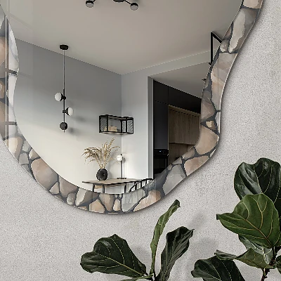 Asymmetric mirror with printed frame Stone texture
