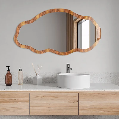 Irregular mirror with printed frame Wooden waves