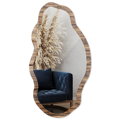 Asymmetric mirror with printed frame Wooden texture