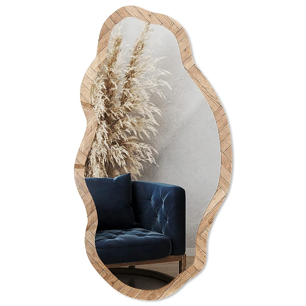 Irregular mirror with printed frame Herringbone pattern