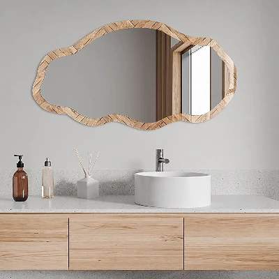 Irregular mirror with printed frame Herringbone pattern