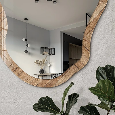 Irregular mirror with printed frame Herringbone pattern