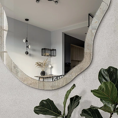 Irregular mirror with printed frame Marble tiles