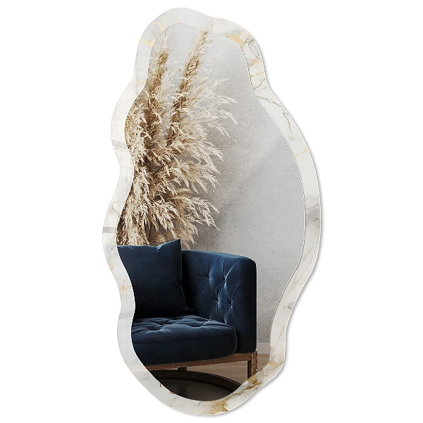 Asymmetric mirror with printed frame Elegant background