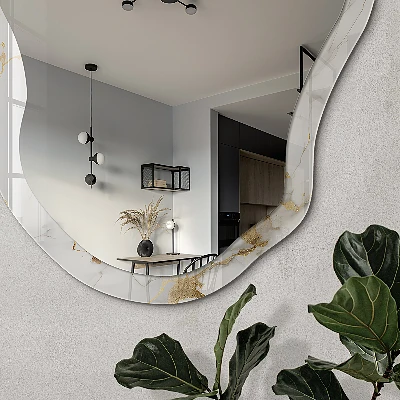 Asymmetric mirror with printed frame Elegant background