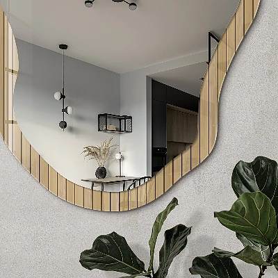 Irregular mirror with printed frame Beige boards