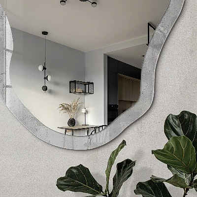 Irregular mirror with printed frame Raw elegance