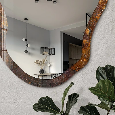 Asymmetric mirror with printed frame Rusty texture