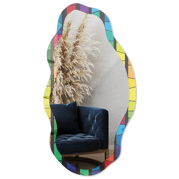 Irregular mirror with printed frame Colorful mosaic