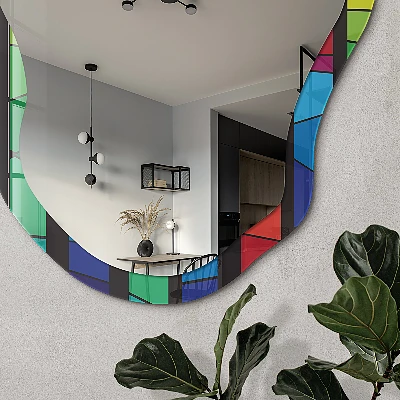 Irregular mirror with printed frame Colorful mosaic